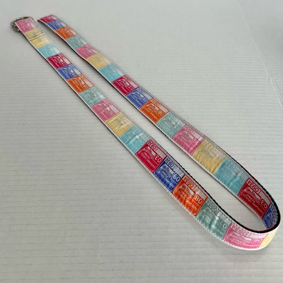 Colorful Stamp Patterned Belt Nantucket Noose 40” with D-ring Closure - Picture 1 of 6